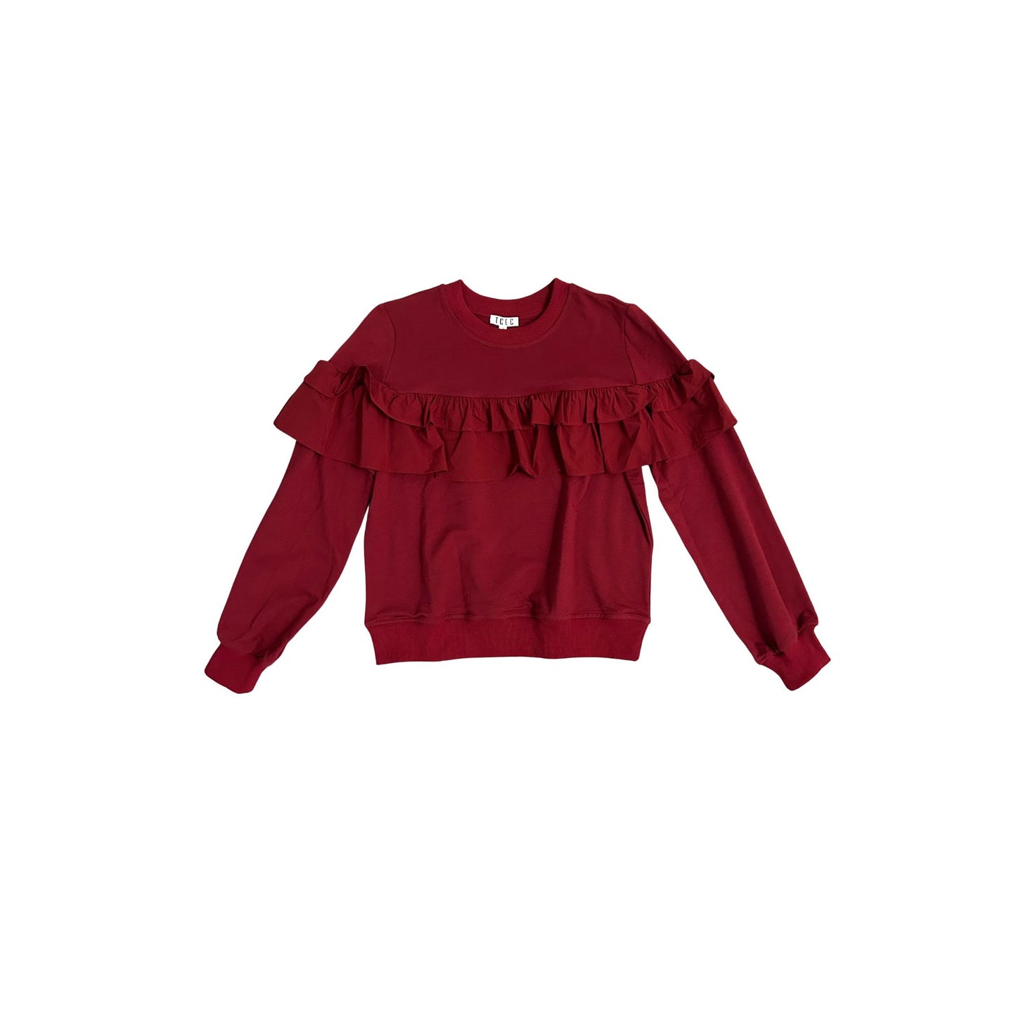 Maroon Ruffle Crew Neck