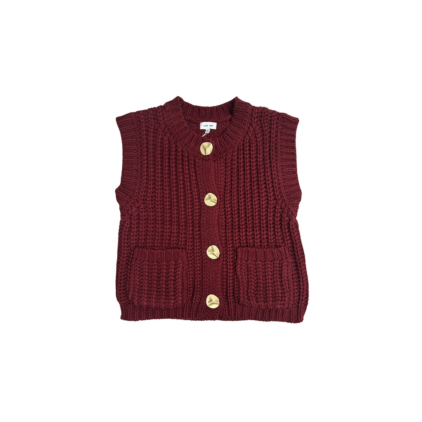 Wine Chunky Knit Sweater Vest