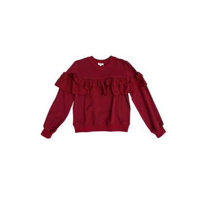 Maroon Ruffle Crew Neck