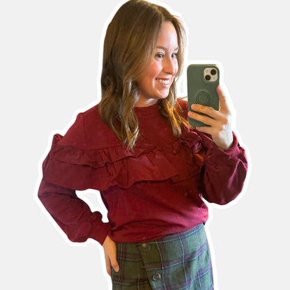 Maroon Ruffle Crew Neck