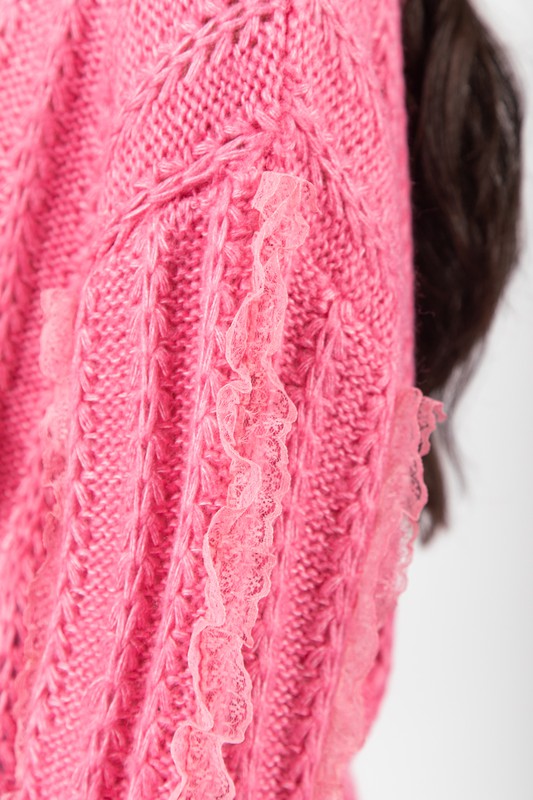 Pink Lace Trim Sweater