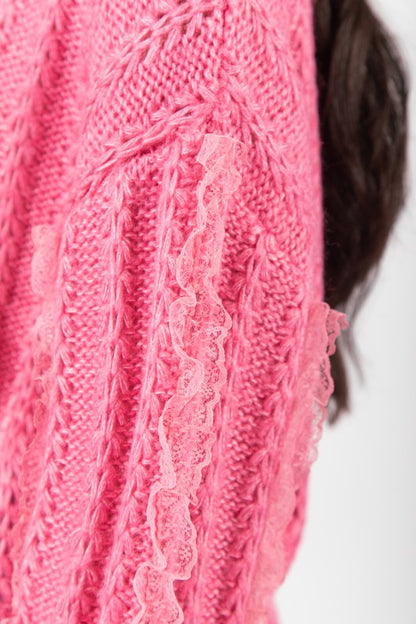 Pink Lace Trim Sweater