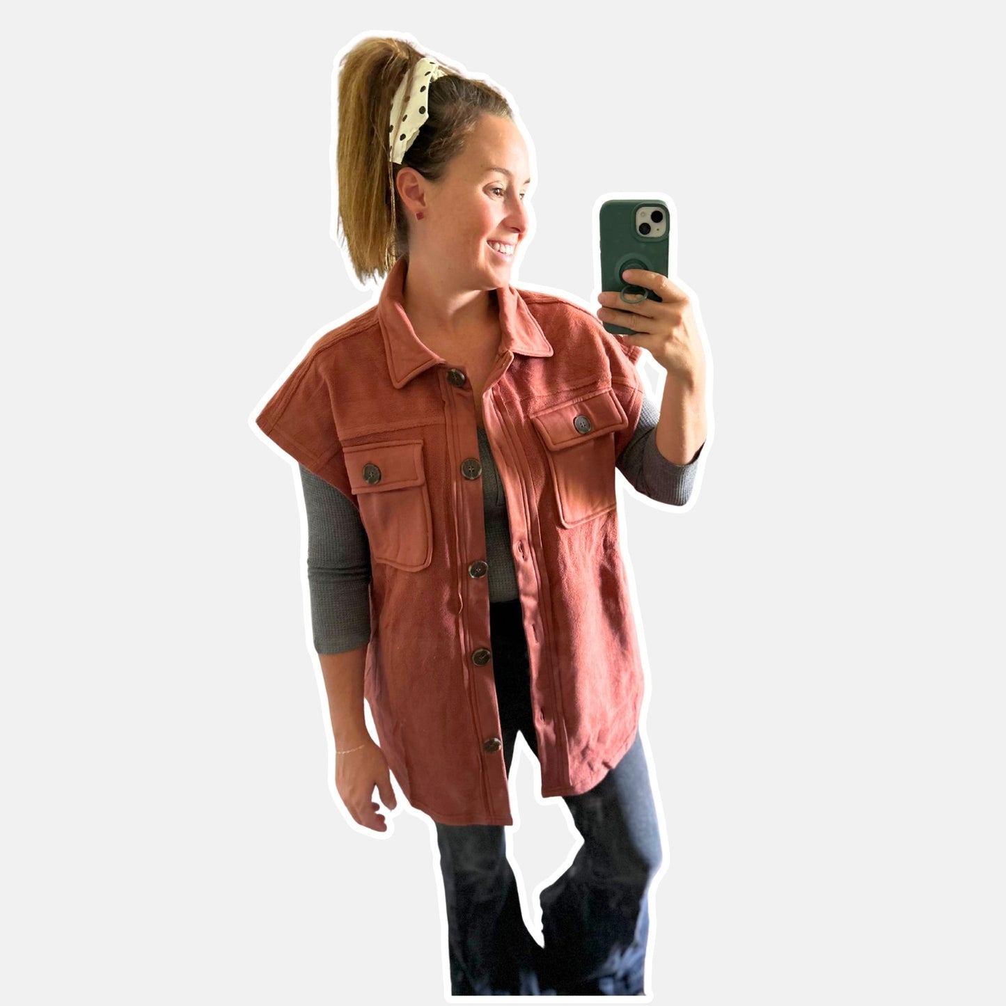 Rust Fleece Vest Shacket