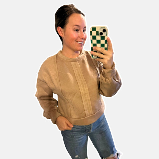 Tan Detailed Crew Neck