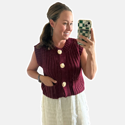 Wine Chunky Knit Sweater Vest