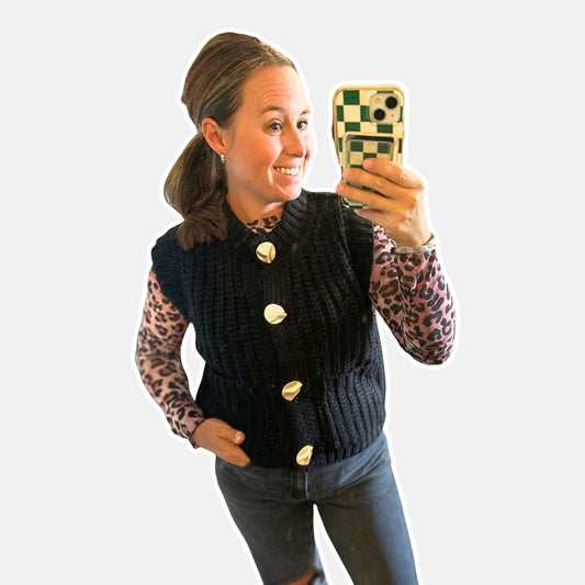 Black Chunky Knit Sweater Vest