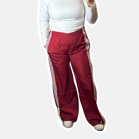 Side Striped Ribbon Tie Track Pants - Vintage Red