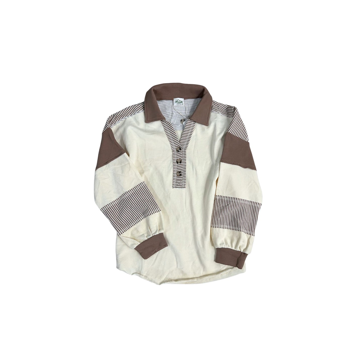 Contrast Stripe Pullover - Ivory/Mocha