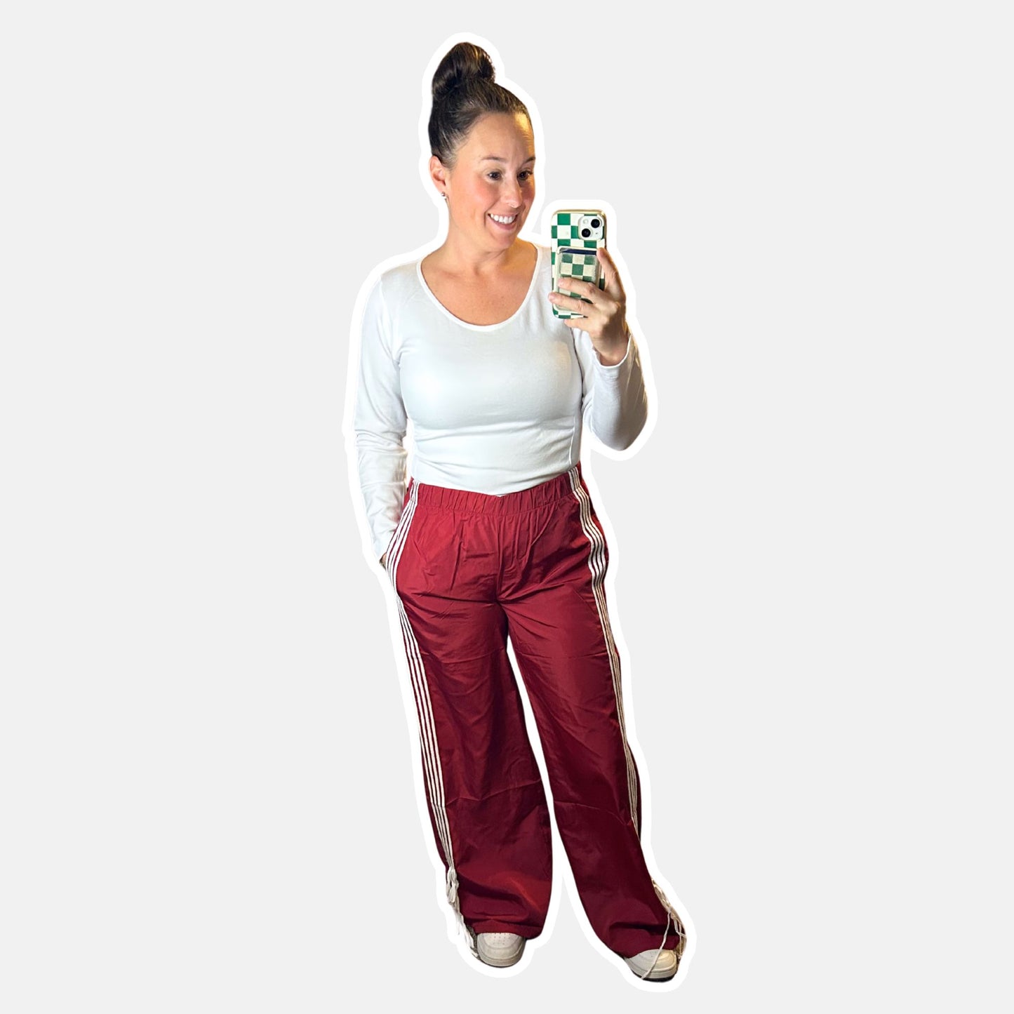 Side Striped Ribbon Tie Track Pants - Vintage Red