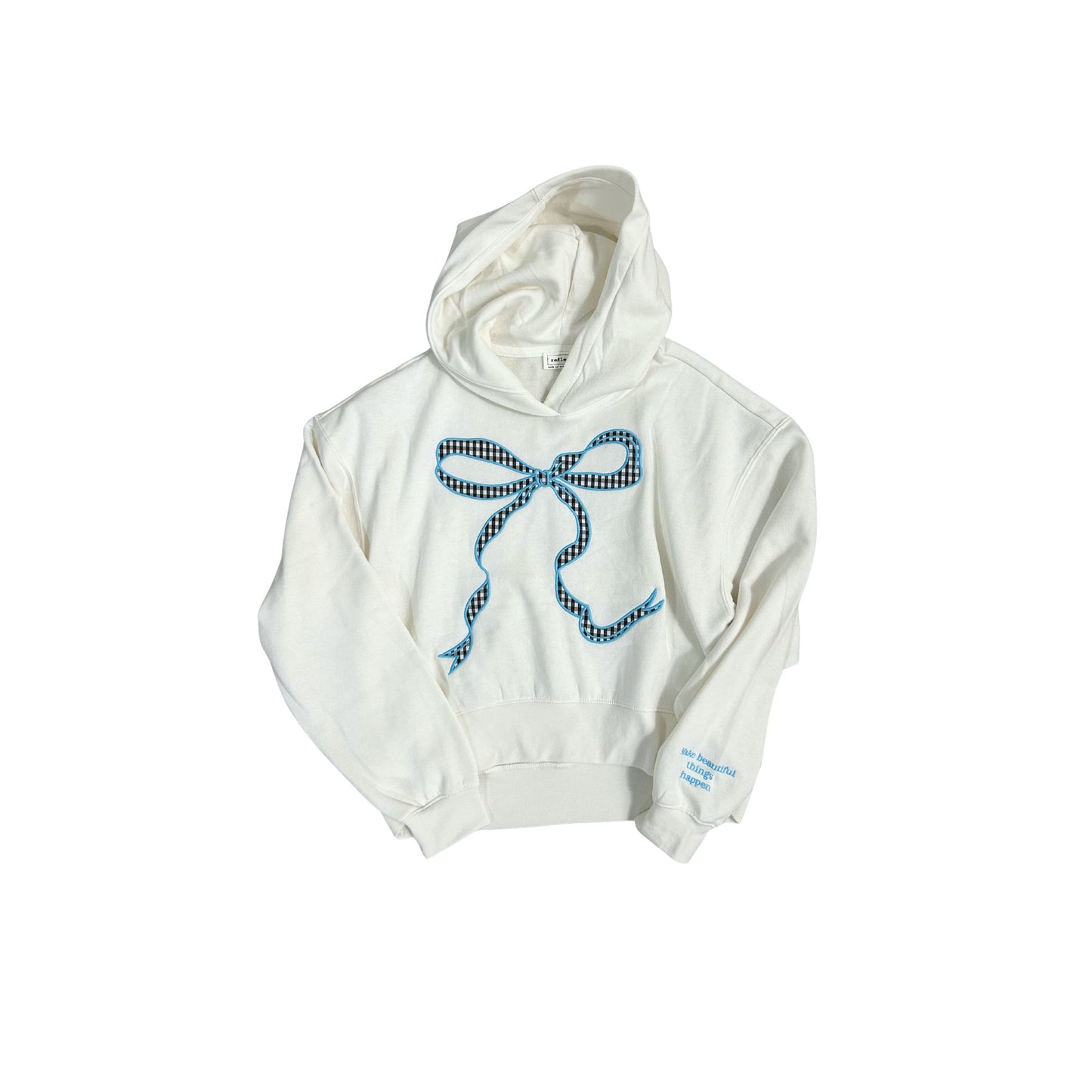 Embroidered Bow Hoodie Sweatshirt - Ivory