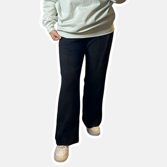 Cozy Soft Fleece Wide Leg Scuba Lined Sweatpants - Black