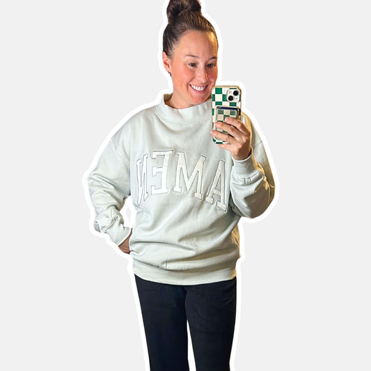 Amen Mock Neck Pullover Sweatshirt - Ice Green