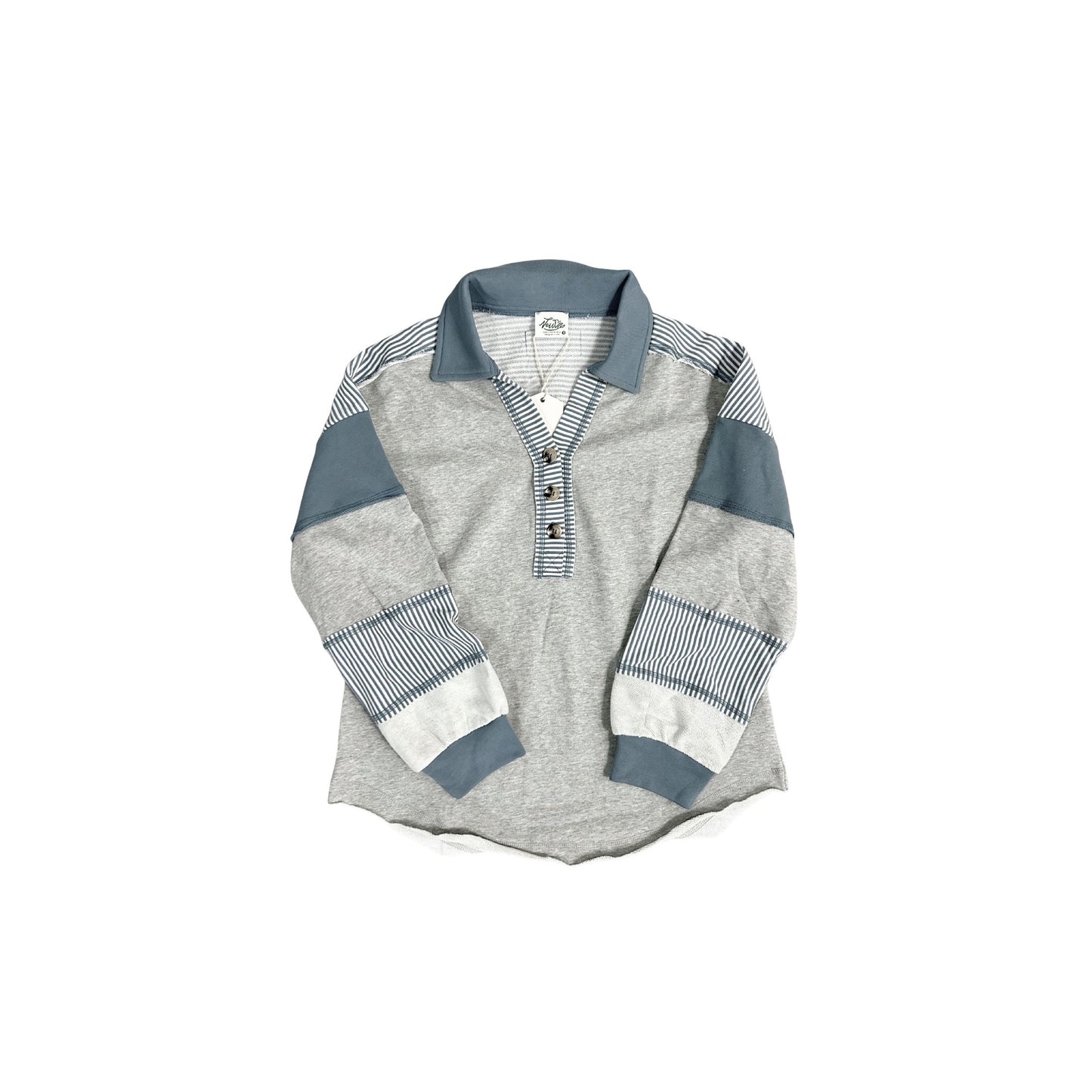 Contrast Stripe Pullover - Heather Gray/Blue