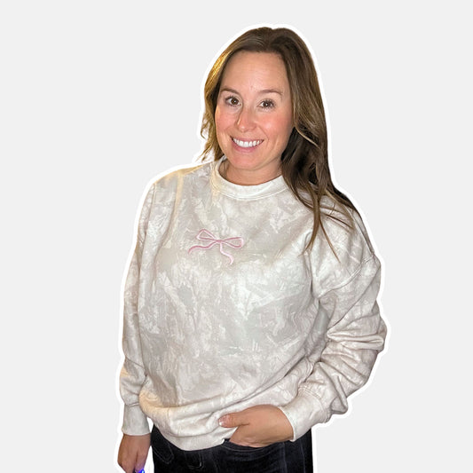 Camo Embroidered Bow Crew Neck