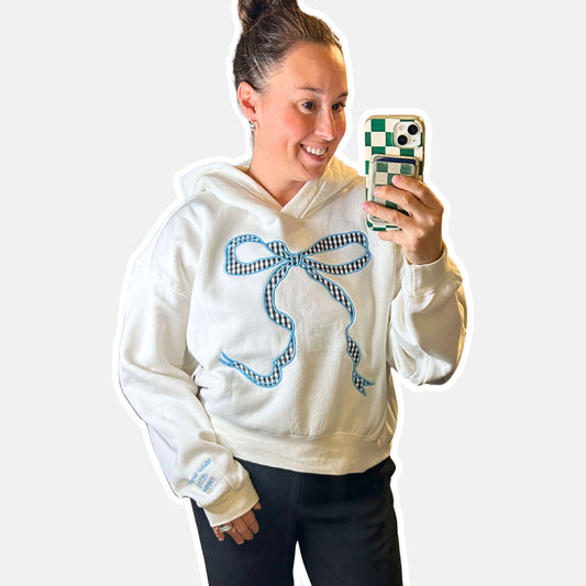 Embroidered Bow Hoodie Sweatshirt - Ivory