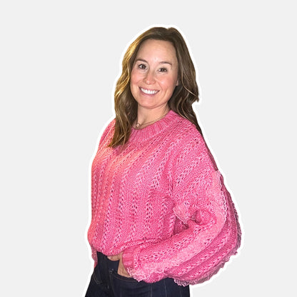 Pink Lace Trim Sweater