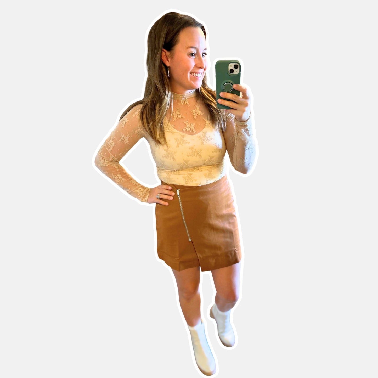 Camel Faux Leather Zip Skirt