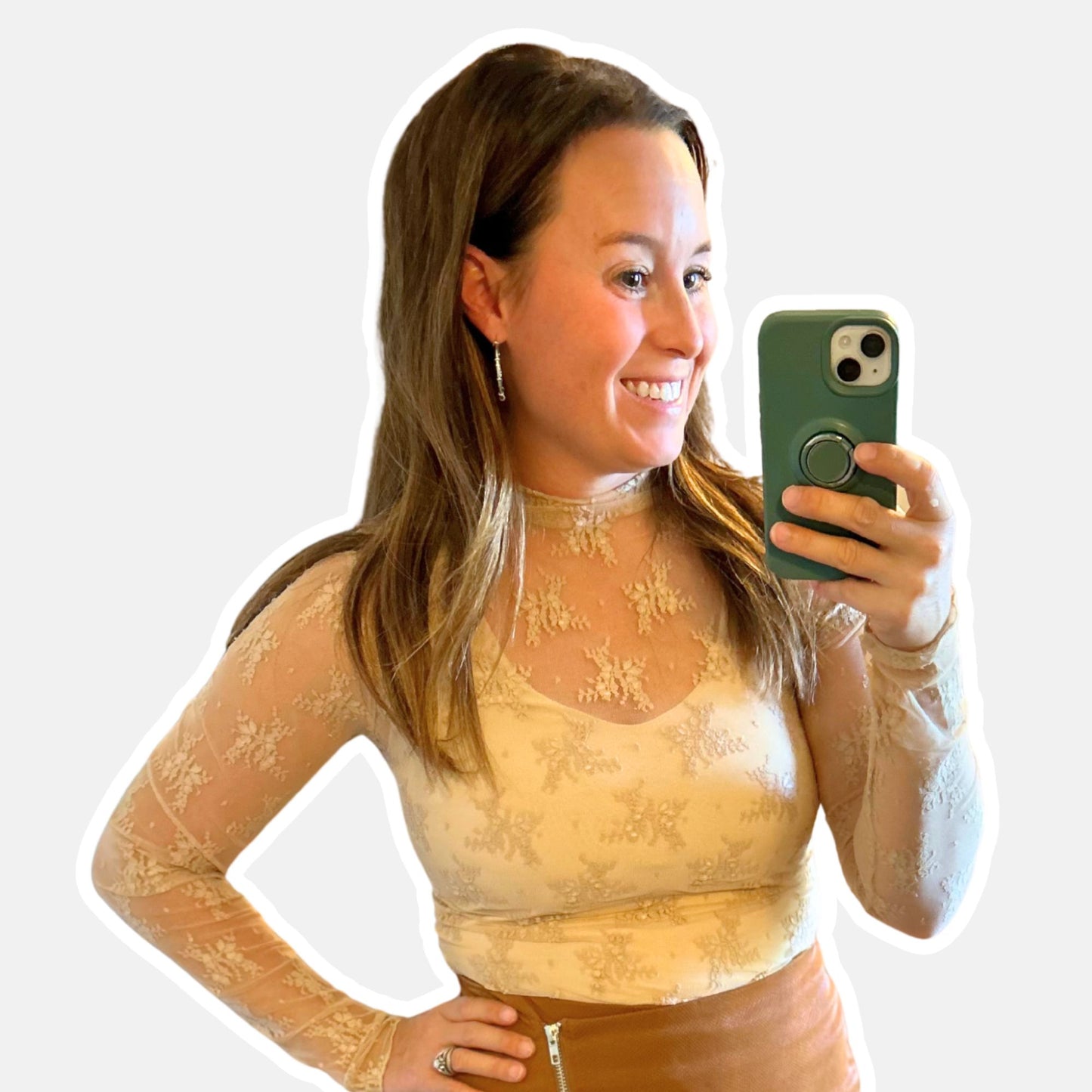 Beige Lace Mesh Top