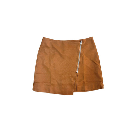 Camel Faux Leather Zip Skirt