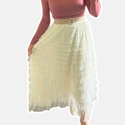 Cream Ruffle Tulle Skirt