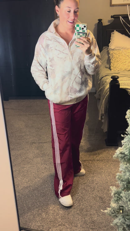 Side Striped Ribbon Tie Track Pants - Vintage Red