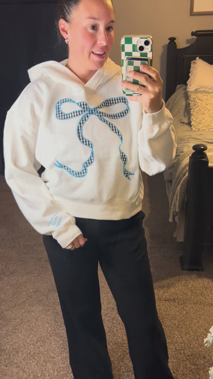 Embroidered Bow Hoodie Sweatshirt - Ivory