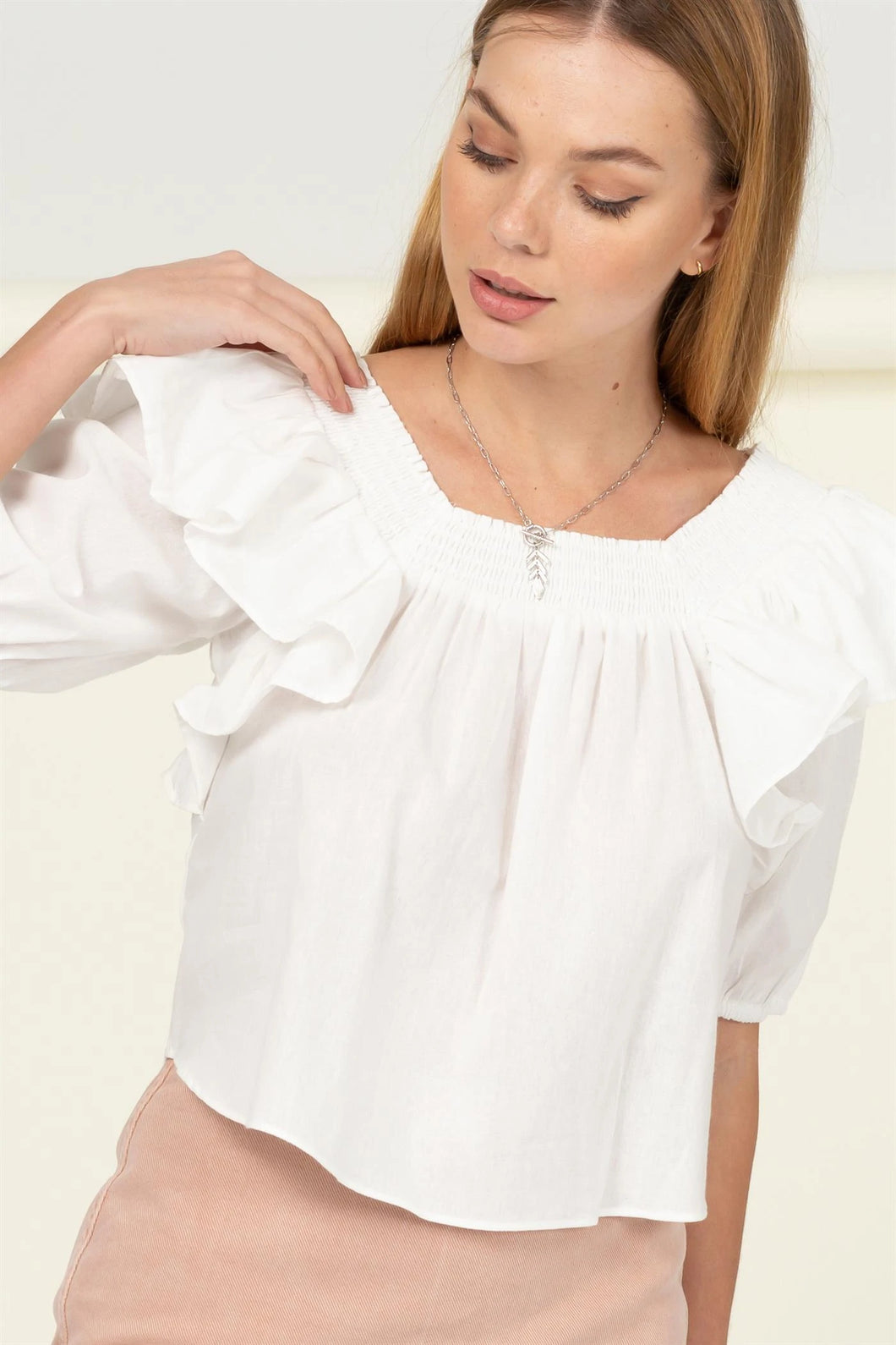 White Ruffle Top Splendor Clothing